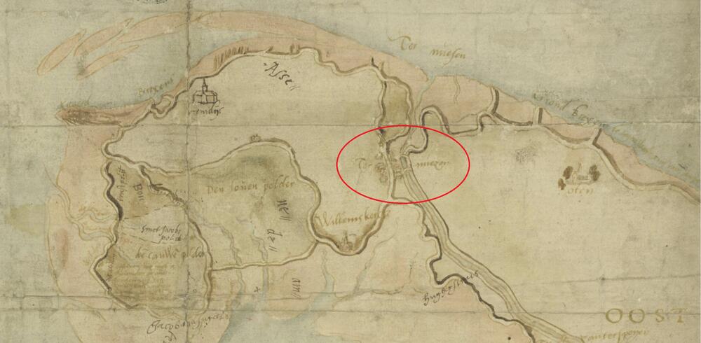 Plattegrond van vroeger waarop het 'uitsteeksel' Terneuzen goed te zien is.